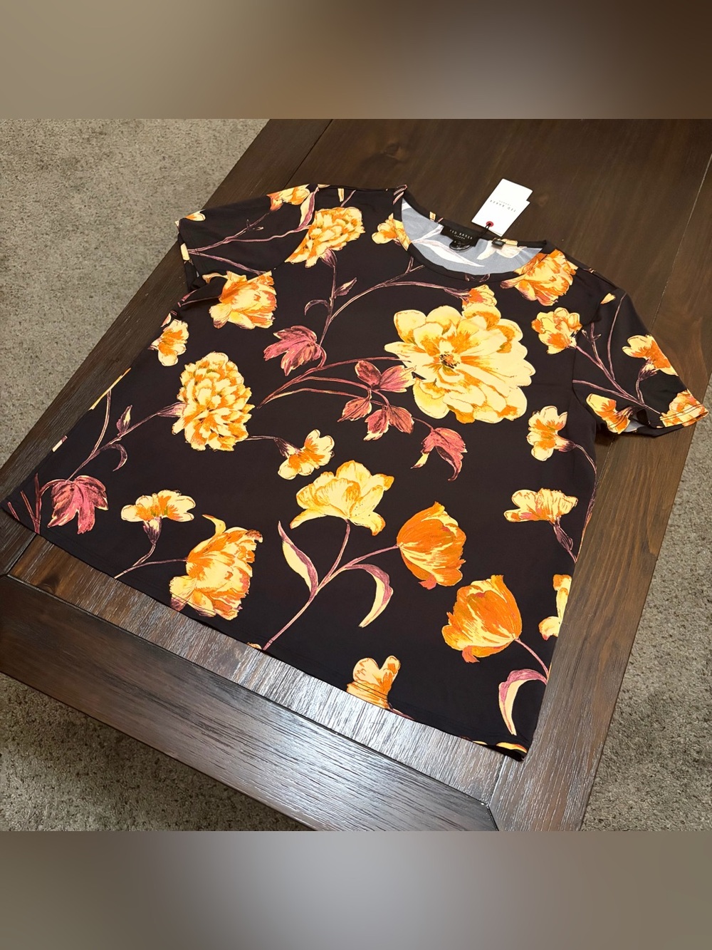 Ted Baker Tarissa Tee Floral Jersey Knit Top Black Gold - Picture 6 of 10